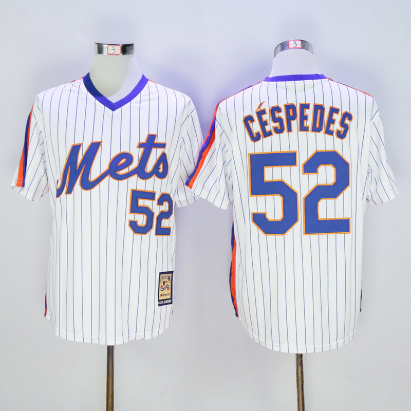 Men New York Mets 52 Cespedes White Throwback Game MLB Jerseys